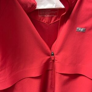 Figs Vibrant Red Zip Scrub Top